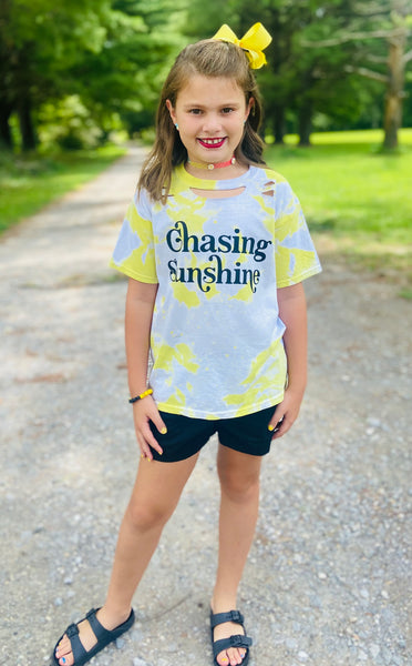 Adult Chasing Sunshine Tie Dye Distressed Tee